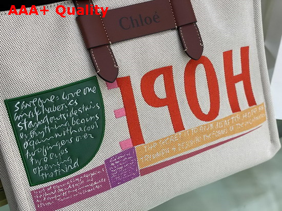 Chloe Corita Kent Medium Tote Bag in Embroidered Artwork and Shiny Calfskin Replica