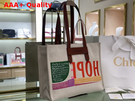 Chloe Corita Kent Medium Tote Bag in Embroidered Artwork and Shiny Calfskin Replica