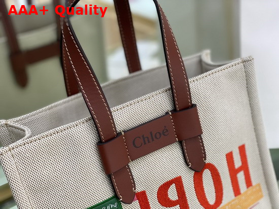 Chloe Corita Kent Small Tote Bag in Embroidered Artwork and Shiny Calfskin Replica
