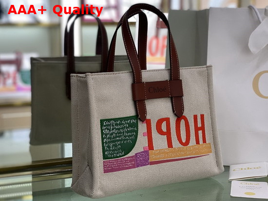 Chloe Corita Kent Small Tote Bag in Embroidered Artwork and Shiny Calfskin Replica