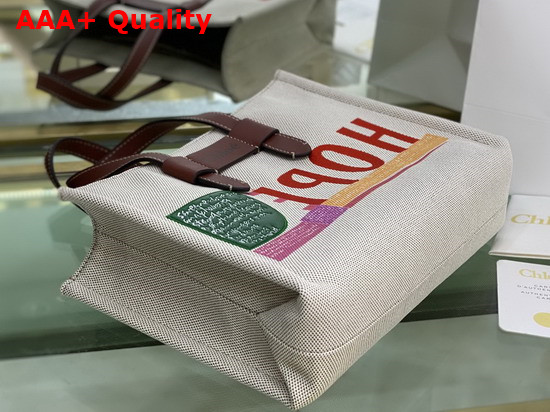 Chloe Corita Kent Small Tote Bag in Embroidered Artwork and Shiny Calfskin Replica