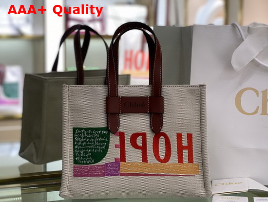 Chloe Corita Kent Small Tote Bag in Embroidered Artwork and Shiny Calfskin Replica
