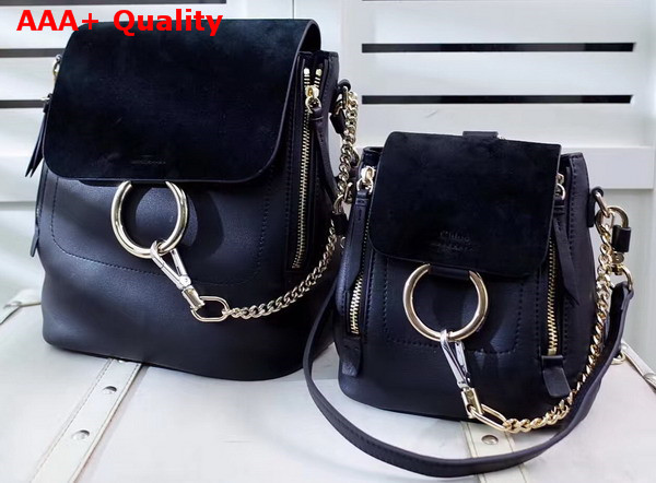 Chloe Faye Backpack in Black Smooth and Suede Calfskin Replica