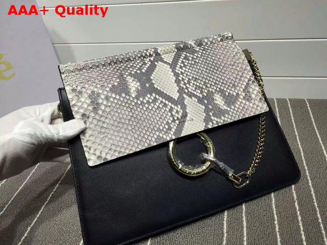 Chloe Faye Bag In Black Calfskin And Python Replica