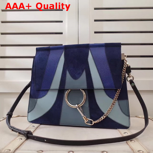 Chloe Faye Shoulder Bag Small Grain Lambskin Smooth and Suede Calfskin Navy Blue and Light Blue Replica