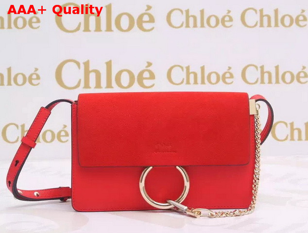 Chloe Faye Small Bag In Poppy Red Suede and Nappa Leather Replica