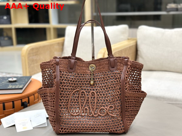 Chloe Iconic Double Carry Bag in Clay Brown Raffia Replica