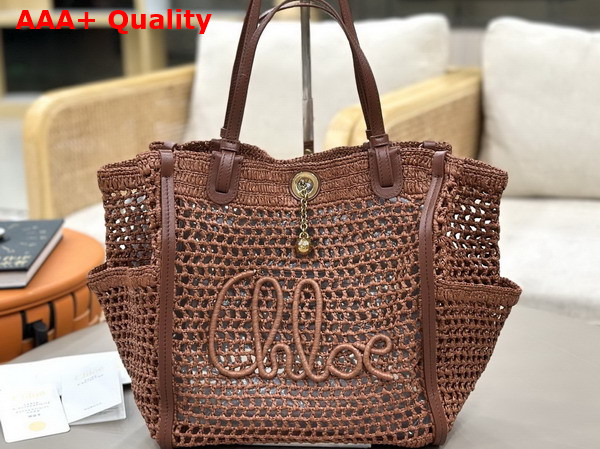 Chloe Iconic Double Carry Bag in Clay Brown Raffia Replica