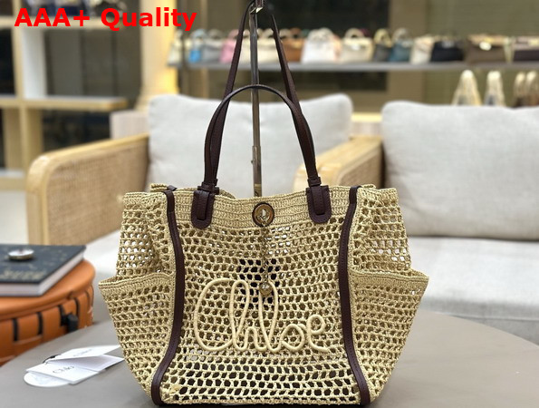 Chloe Iconic Double Carry Bag in Raffia Hot Sand Replica