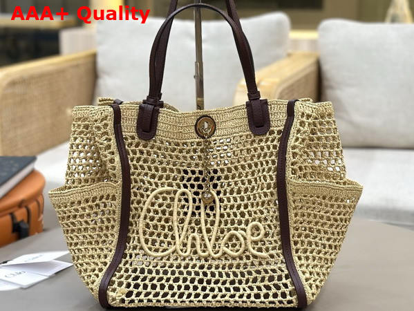 Chloe Iconic Double Carry Bag in Raffia Hot Sand Replica