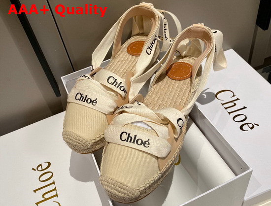 Chloe Ingrid Lace Up Espadrilles in Canvas and Calfskin Soft Tan Replica