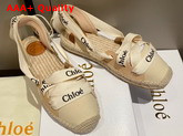 Chloe Ingrid Lace Up Espadrilles in Canvas and Calfskin Soft Tan Replica