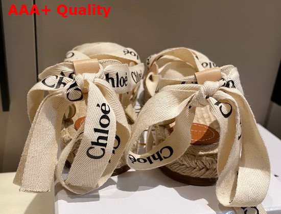 Chloe Ingrid Lace Up Espadrilles in Canvas and Calfskin Soft Tan Replica