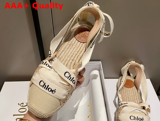 Chloe Ingrid Lace Up Espadrilles in Canvas and Calfskin Soft Tan Replica