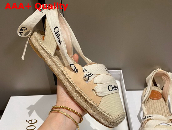 Chloe Ingrid Lace Up Espadrilles in Canvas and Calfskin Soft Tan Replica