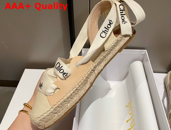 Chloe Ingrid Lace Up Espadrilles in Canvas and Calfskin Soft Tan Replica