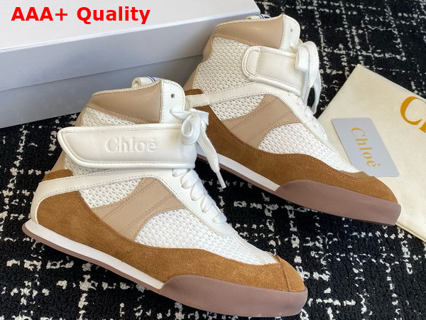 Chloe Kick High Top Sneaker in Natural Brown Calfskin and Suede Cowhide Replica