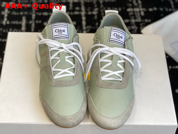 Chloe Kick Sneaker in Soft Khaki Leather and Suede Replica