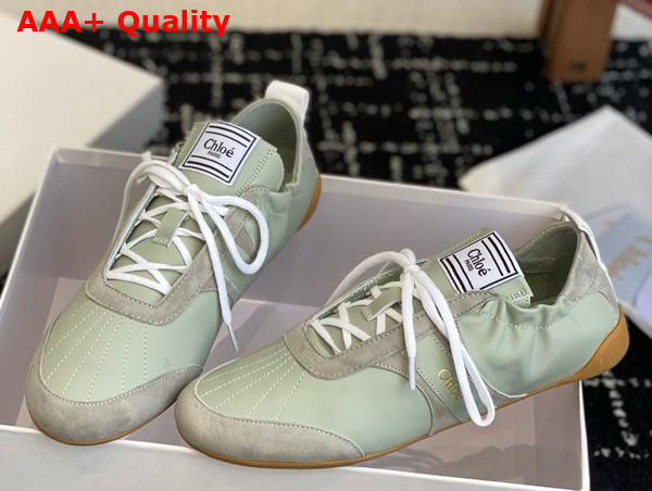 Chloe Kick Sneaker in Soft Khaki Leather and Suede Replica