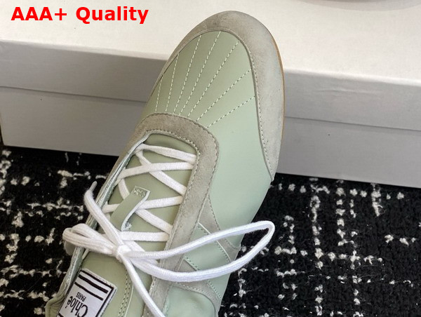 Chloe Kick Sneaker in Soft Khaki Leather and Suede Replica
