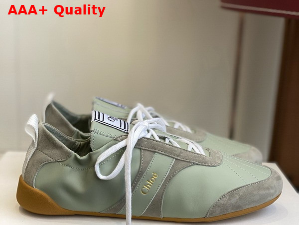 Chloe Kick Sneaker in Soft Khaki Leather and Suede Replica