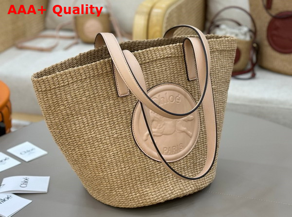 Chloe Large Horse Medal Basket in Natural Fibers Apricot Pink Replica