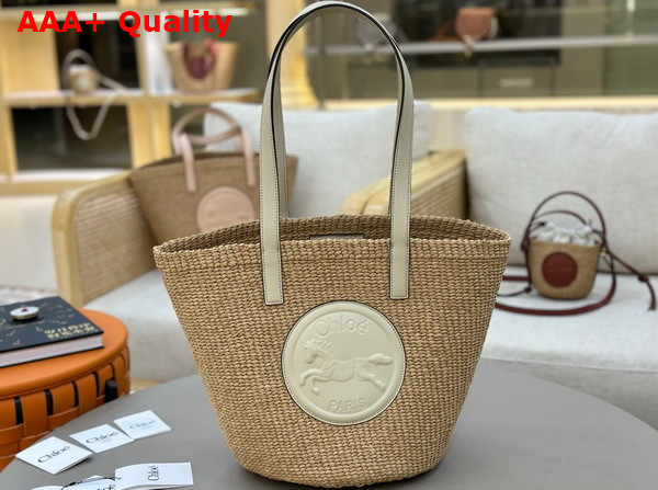 Chloe Large Horse Medal Basket in Natural Fibers Deep Ivory Replica