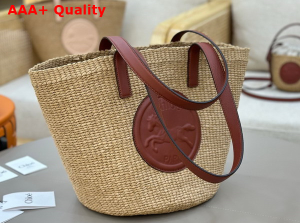 Chloe Large Horse Medal Basket in Natural Fibers Sepia Brown Replica