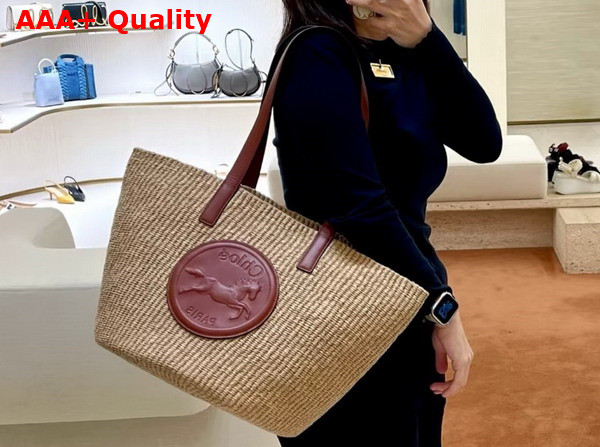 Chloe Large Horse Medal Basket in Natural Fibers Sepia Brown Replica