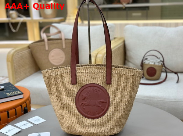 Chloe Large Horse Medal Basket in Natural Fibers Sepia Brown Replica