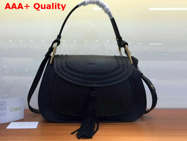Chloe Large Hudson Bag in Black Smooth Calfskin and Python Replica