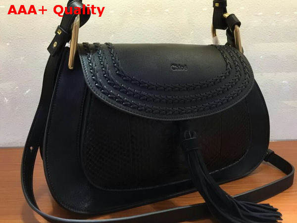 Chloe Large Hudson Bag in Black Smooth Calfskin and Python Replica