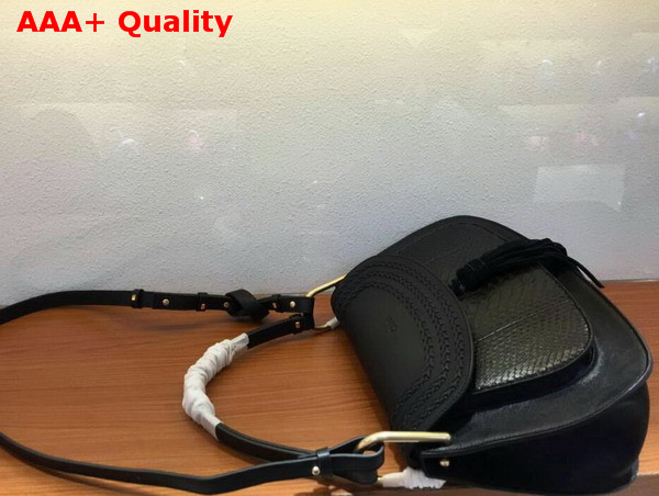 Chloe Large Hudson Bag in Black Smooth Calfskin and Python Replica