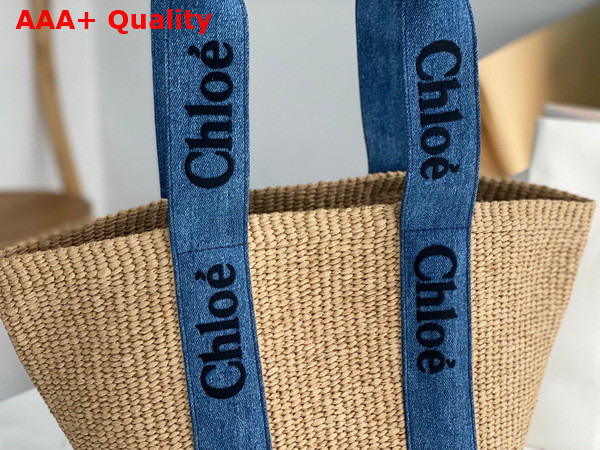 Chloe Large Woody Basket in Fair Trade Paper Calfskin and Deadstock Denim with Chloe Logo Embroidery Replica