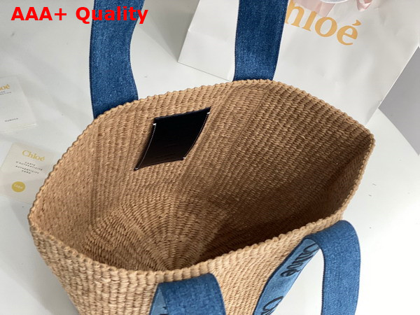 Chloe Large Woody Basket in Fair Trade Paper Calfskin and Deadstock Denim with Chloe Logo Embroidery Replica