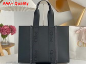 Chloe Large Woody Tote Bag Black Smooth Calfskin with Chloe Logo Replica