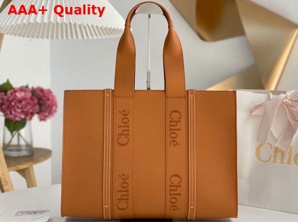 Chloe Large Woody Tote Bag Caramel Smooth Calfskin with Chloe Logo Replica