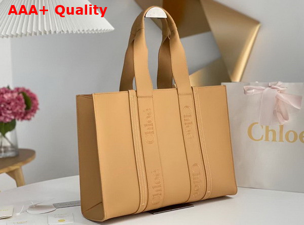 Chloe Large Woody Tote Bag Light Tan Smooth Calfskin with Chloe Logo Replica