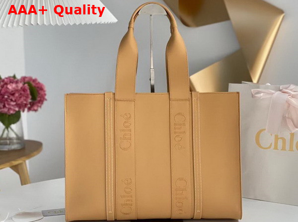 Chloe Large Woody Tote Bag Light Tan Smooth Calfskin with Chloe Logo Replica