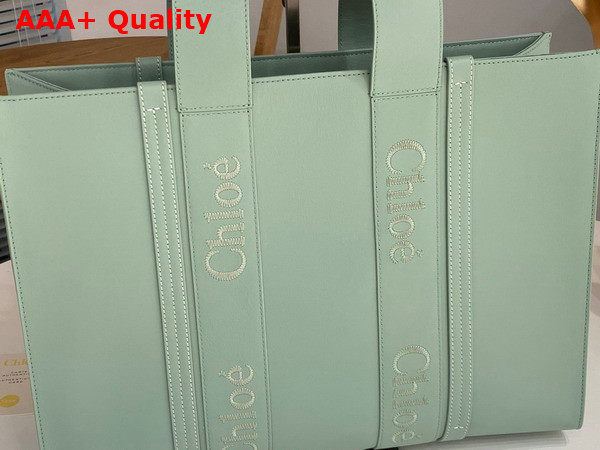 Chloe Large Woody Tote Bag in Bay Green Smooth Calfskin with Chloe Logo Replica