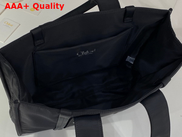 Chloe Large Woody Tote Bag in Black Recycled Nylon with Chloe Logo Replica