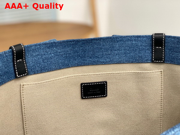 Chloe Large Woody Tote Bag in Deadstock Denim and Shiny Calfskin with Chloe Logo Embroidery Replica