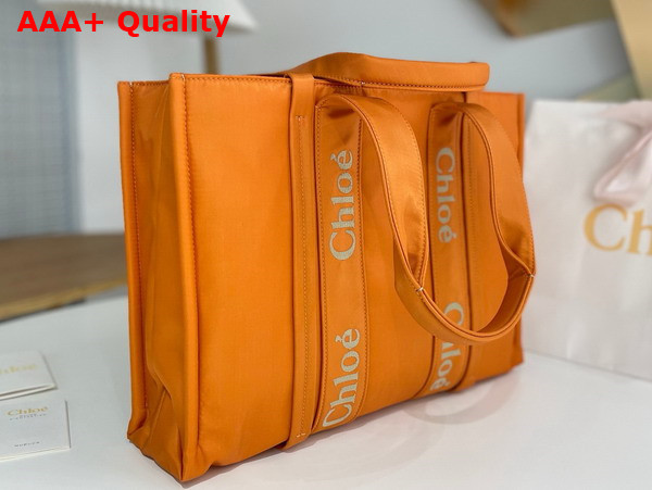 Chloe Large Woody Tote Bag in Golden Yellow Recycled Nylon with Chloe Logo Replica