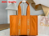 Chloe Large Woody Tote Bag in Golden Yellow Recycled Nylon with Chloe Logo Replica