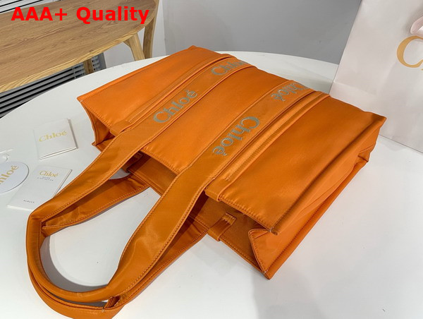 Chloe Large Woody Tote Bag in Golden Yellow Recycled Nylon with Chloe Logo Replica