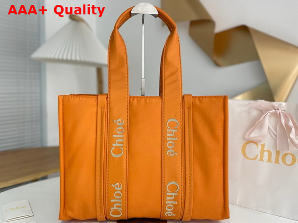 Chloe Large Woody Tote Bag in Golden Yellow Recycled Nylon with Chloe Logo Replica