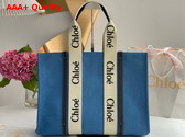 Chloe Large Woody Tote Bag in Light Blue Denim and Black Shiny Calfskin with Woody Ribbon Replica