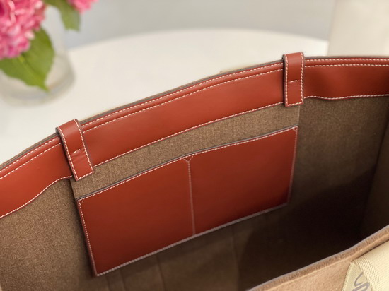 Chloe Large Woody Tote Bag in Recycled Felt and Shiny Calfskin with Woody Ribbon Light Brown Replica