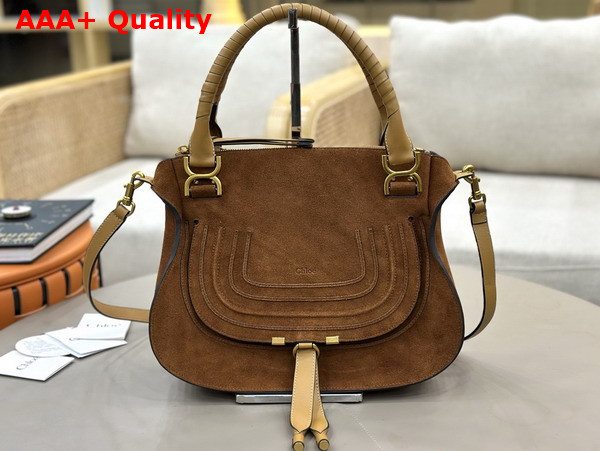 Chloe Marcie Bag in Gold and Khaki Suede Leather Replica