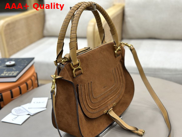 Chloe Marcie Bag in Gold and Khaki Suede Leather Replica